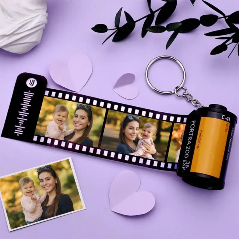 Spotify Code Scannable Film Roll Keychain Custom Photo Camera Roll Keychain Gift for Love 5-20 Pictures