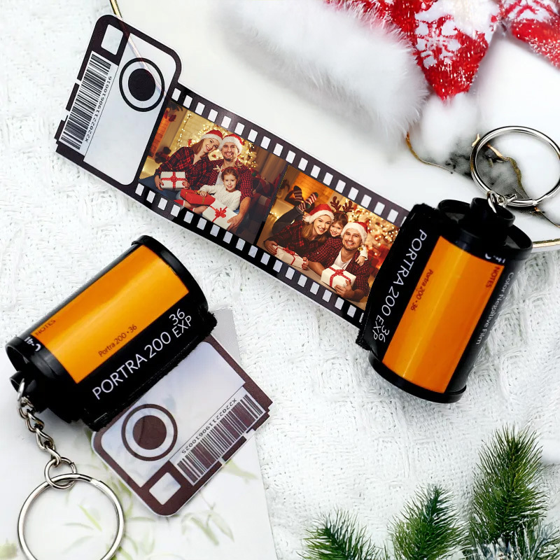 Christmas Gifts Family Custom Camera Roll Keychain Personalized Multiphoto Keychain Degradable Material Film Roll Keychain