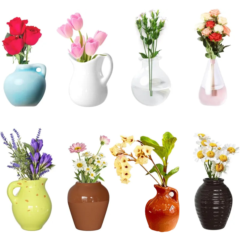Cute Mini Resin Vase Magnets for Fridge Funny Small Plant Magnets for Refrigerator Decoration Kitchen Locker Kitchen Office (8 Pack)