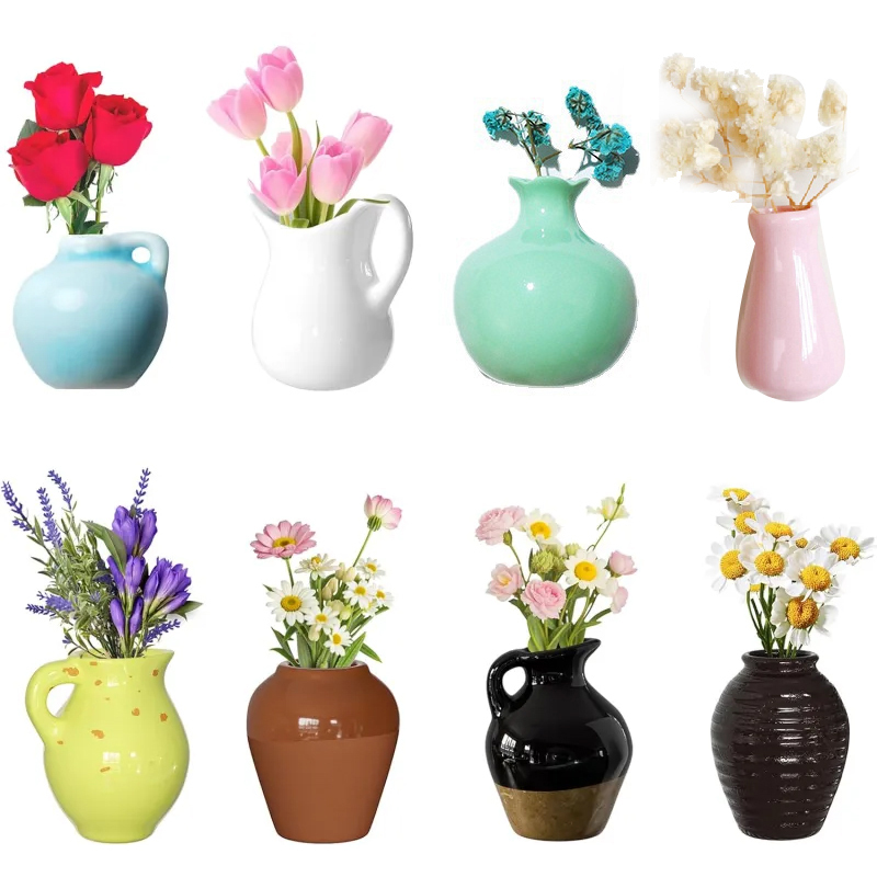 Cute Mini Resin Vase Magnets for Fridge Funny Small Plant Magnets for Refrigerator Decoration Kitchen Locker Kitchen Office (8 Pack)