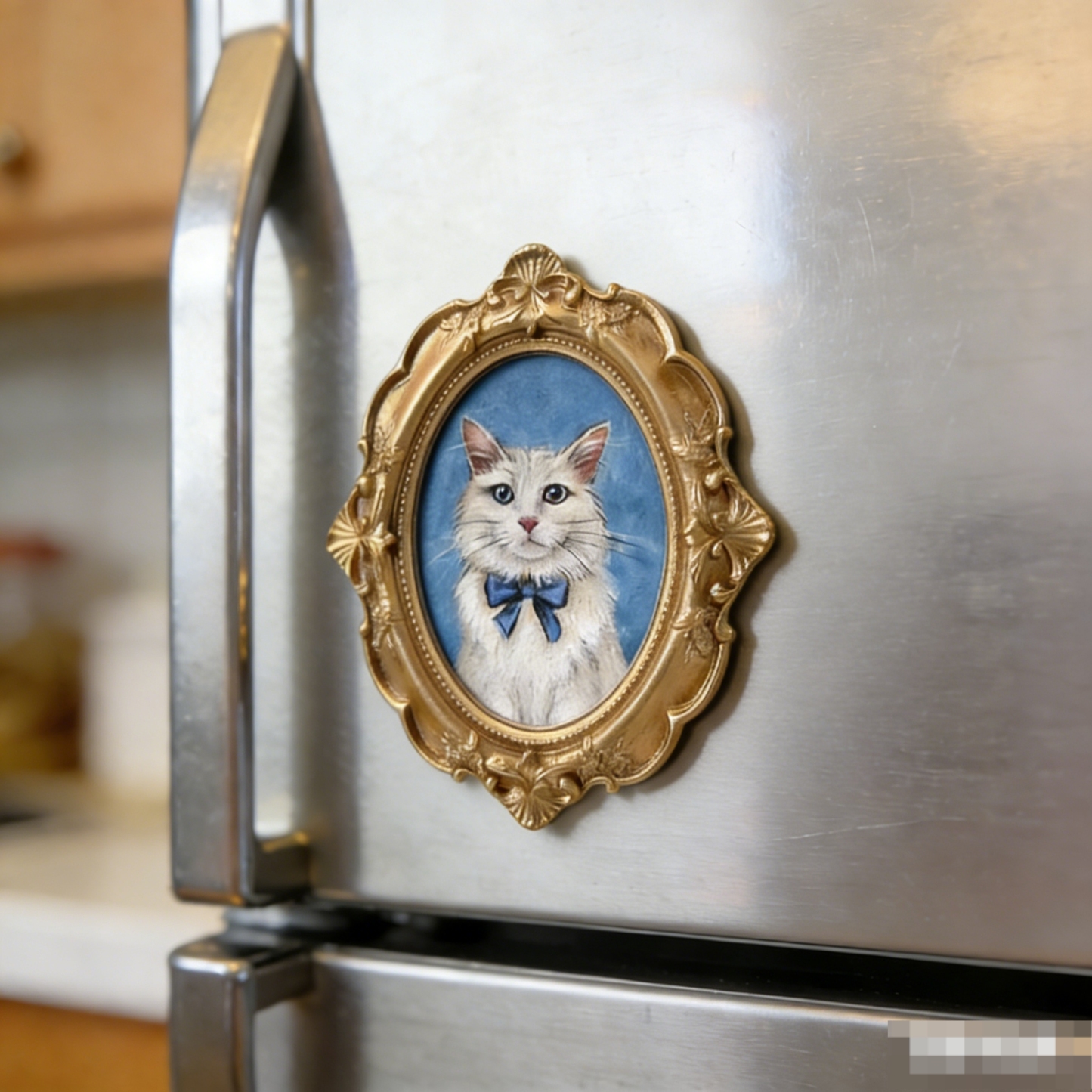 Personalized Pet Portrait Fridge Magnet Custom Mini Pet Portrait Fridge Magnet Gold Baroque Frame Acrylic Magnet