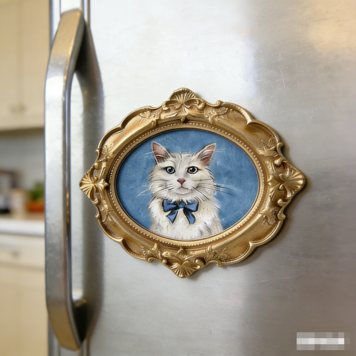 Personalized Pet Portrait Fridge Magnet Custom Mini Pet Portrait Fridge Magnet Gold Baroque Frame Acrylic Magnet
