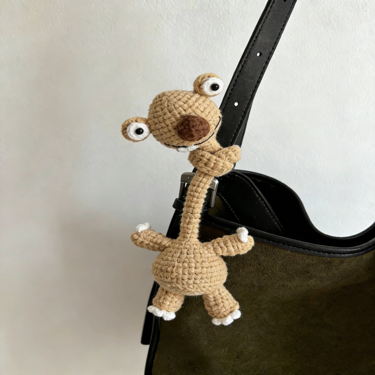 Handmade Crochet Prehistoric Sloth Bag Charm Funny Long Neck Sloth Plush Toy Gift for Animal Lovers