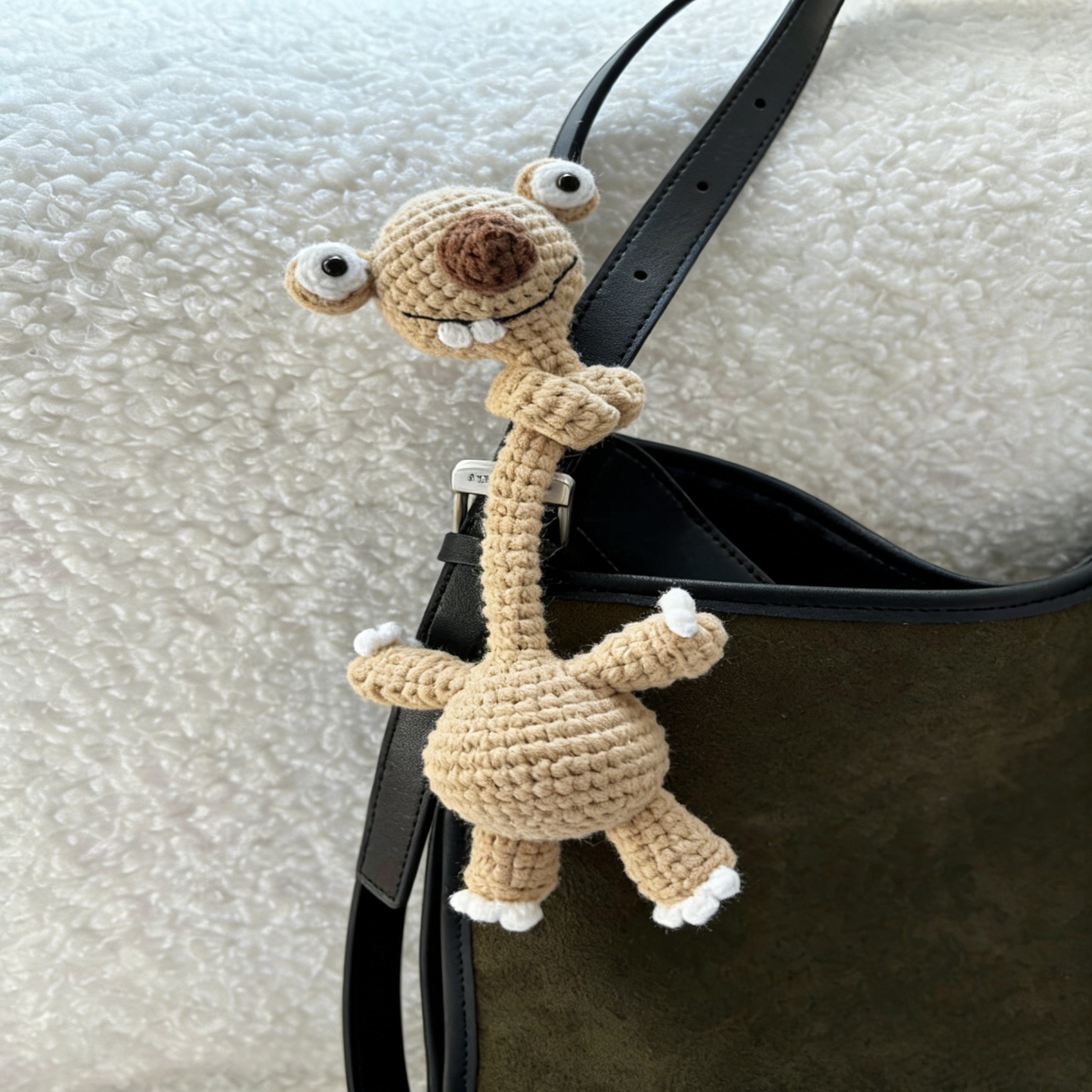 Handmade Crochet Prehistoric Sloth Bag Charm Funny Long Neck Sloth Plush Toy Gift for Animal Lovers
