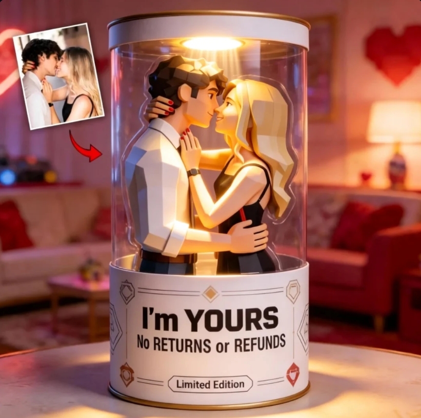 Custom Photo Cartoon Couple Space Capsule Personalized Low-Poly Decorative Ornament – A Special Gift for Her