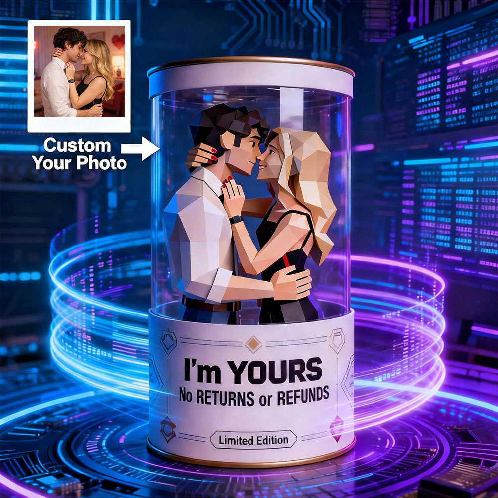 Custom Photo Cartoon Couple Space Capsule Personalized Low-Poly Decorative Ornament – A Special Gift for Her