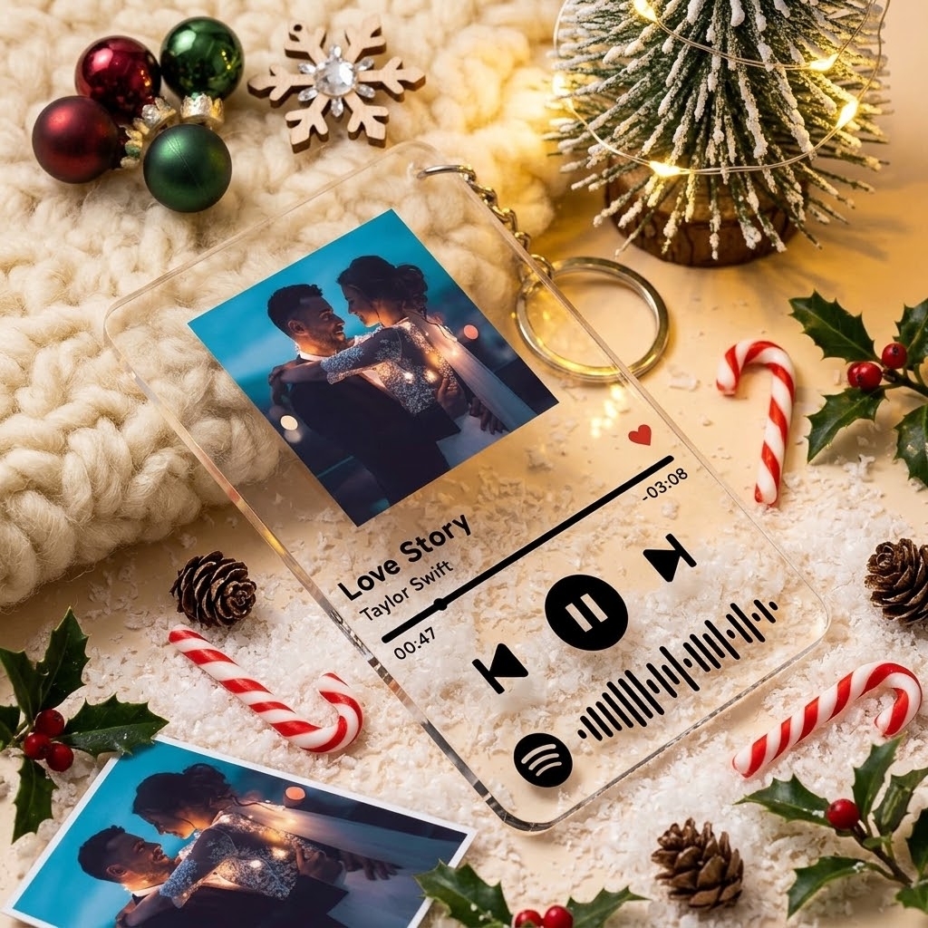 Christmas Day Gifts Personalise Spotify Plaque Music Keychain Custom Photo Night Light Gifts For Girlfriend