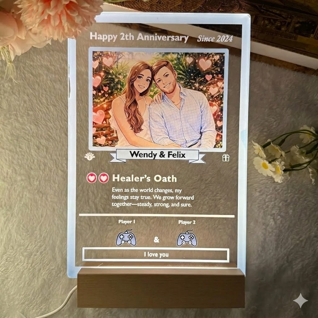 Custom Couple Anime Art Acrylic LED Light Personalized Power Couple Card Lamp Gifts for Lover