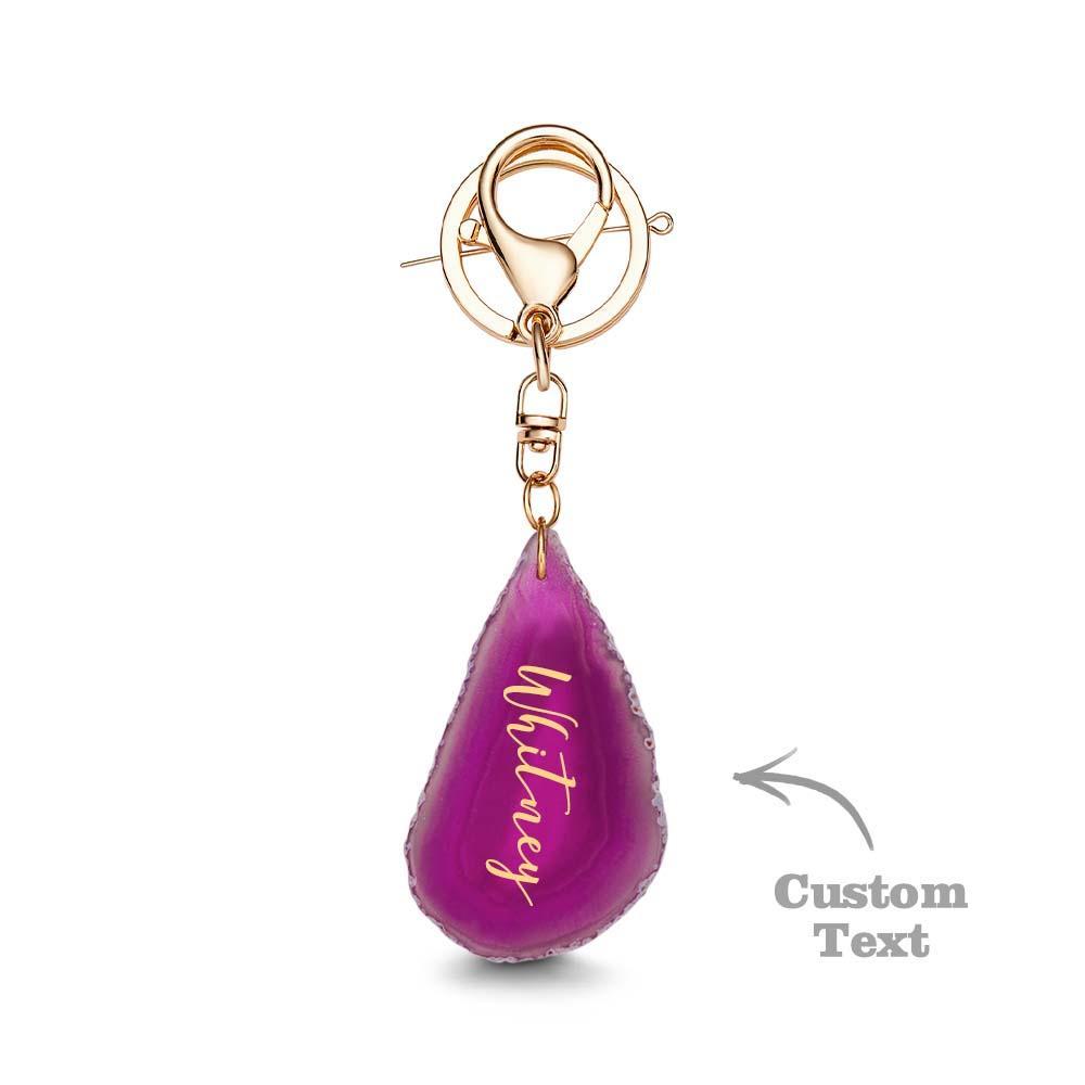 Agate Engraved Keychain Personalized Natural Stone Key Chain Gift For Her - MyCameraRollKeychain