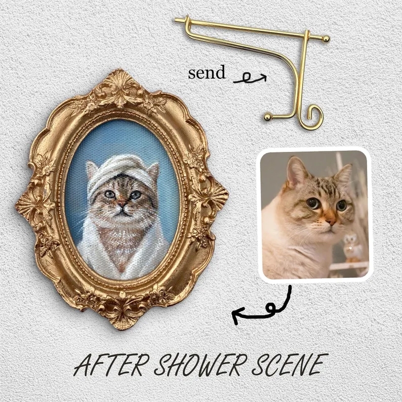 Personalized Pet Portrait Fridge Magnet Custom Mini Pet Portrait Fridge Magnet Gold Baroque Frame Acrylic Magnet