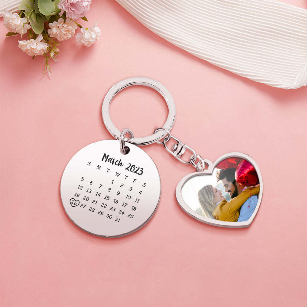 Custom Photo Calendar Keychain Personalized Save The Date Keychain Gift - MyCameraRollKeychain