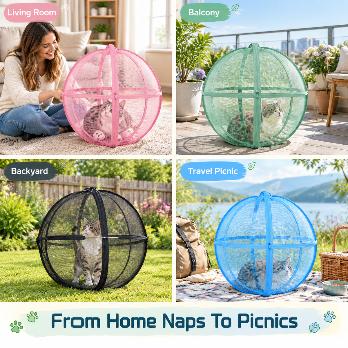 360° Panoramic Foldable Cat Playpen, Breathable Mesh Enclosure - MyCameraRollKeychain