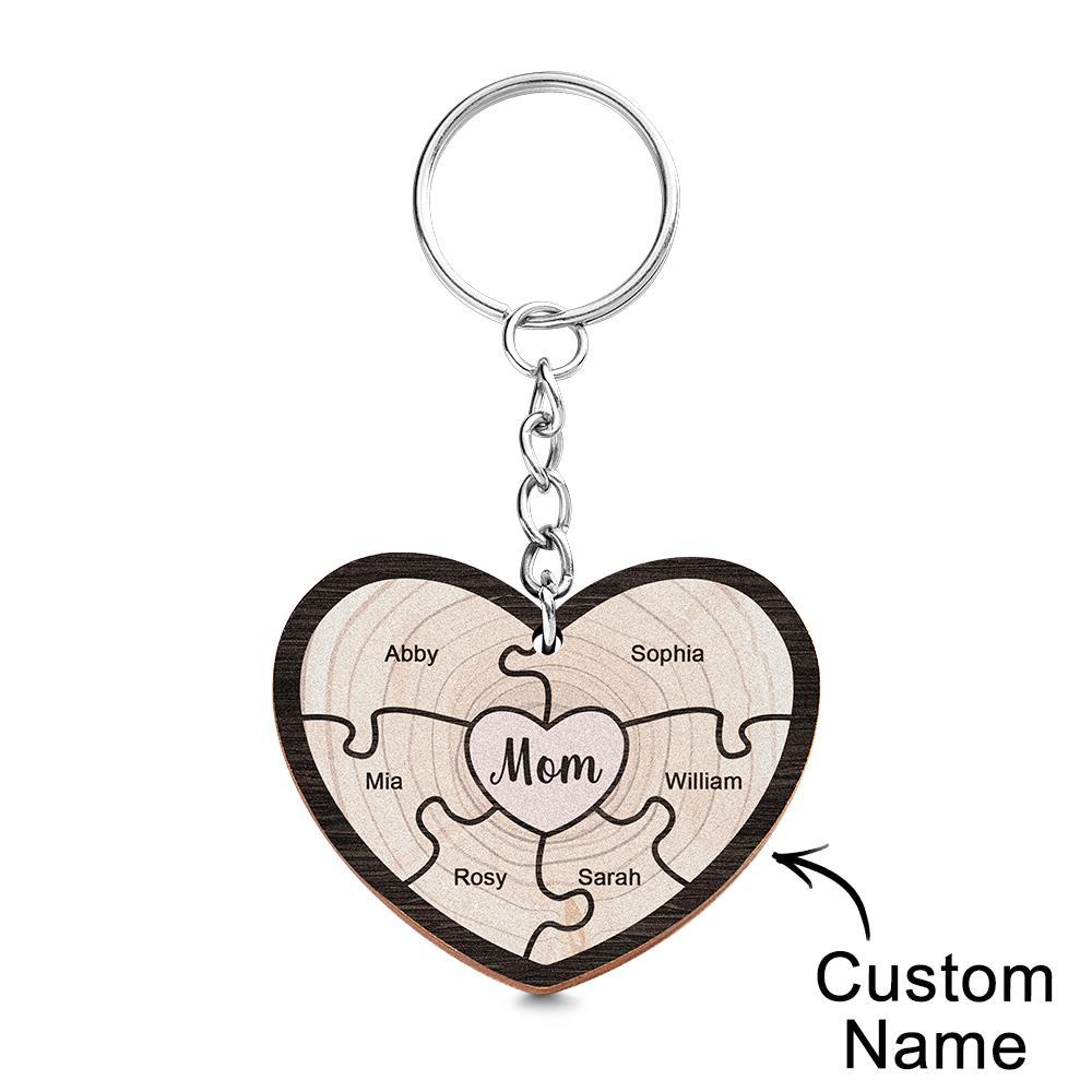 Custom Engraved Keychain Wooden Heart Creative Puzzle Gifts for Grandma - MyCameraRollKeychain