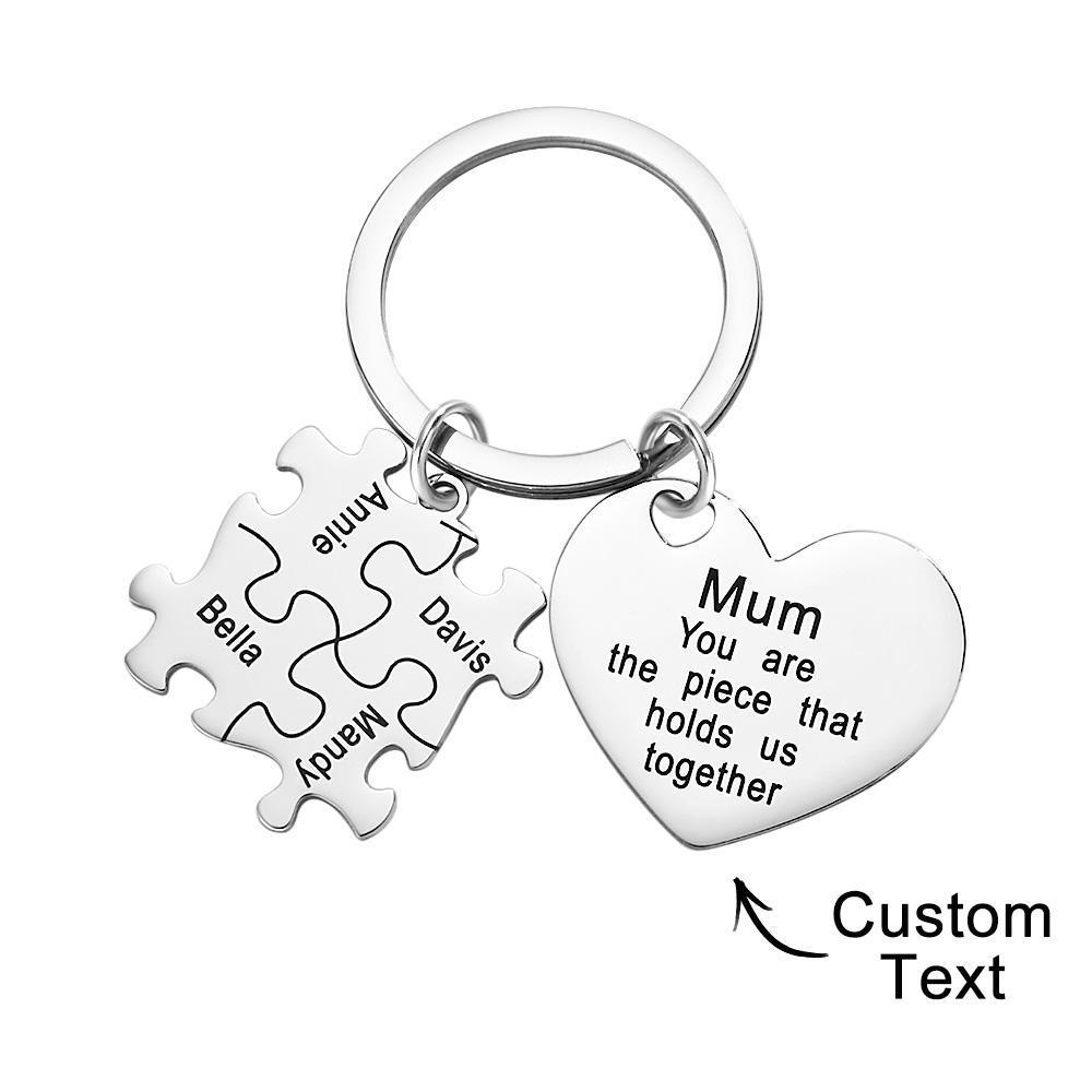 Engraved Puzzle Heart Shaped Keychain Personalized Key Ring Mother's Day Gift - MyCameraRollKeychain