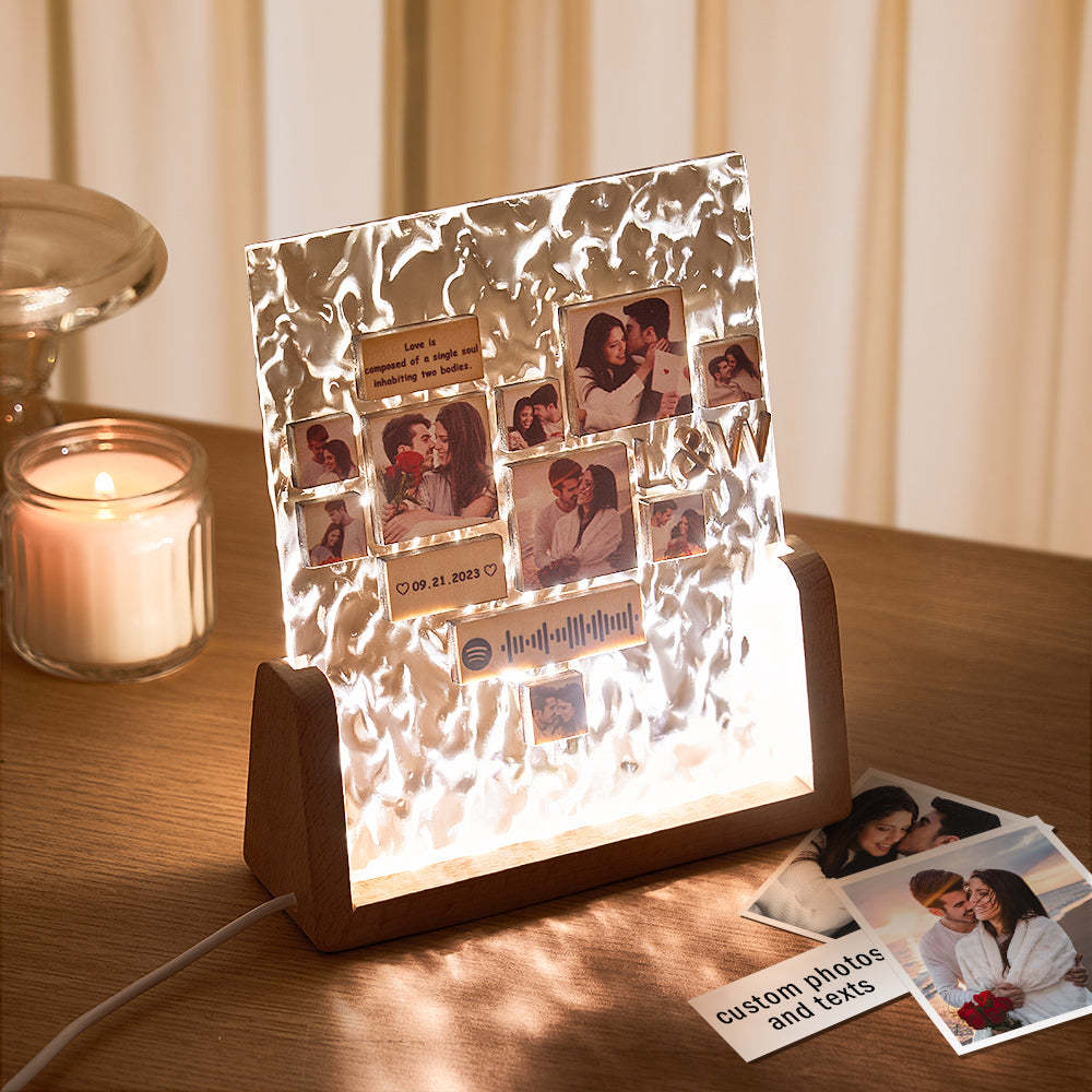 Custom Heart-Shaped Photo Frame Night Light Personalized Spotify Code Wooden Accessory Valentine's Day Gift for Couples - MyCameraRollKeychain