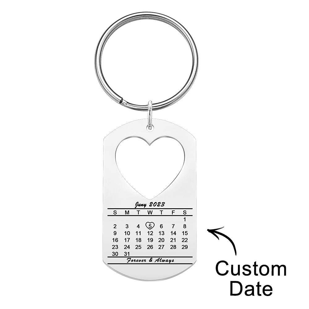 Anniversary Gift Unique Calendar Keychain Personalized Date Engraved for Husband Keychains Engagement Gift for Him - MyCameraRollKeychain