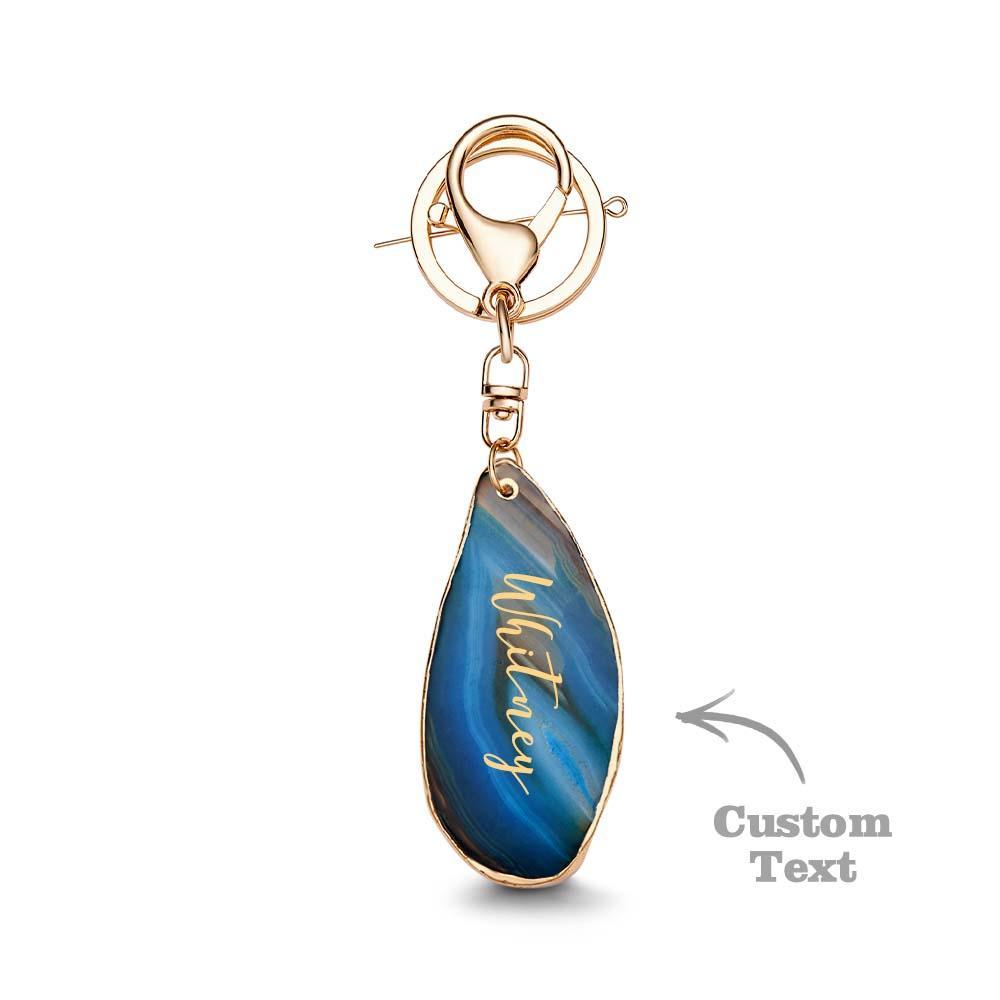 Agate Engraved Keychain Personalized Natural Stone Key Chain Gift For Her - MyCameraRollKeychain