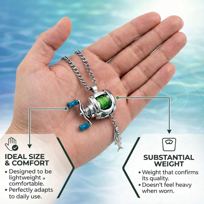 Fishing Reel Necklace for Men Stainless Steel Angler Pendant Fishing Lover Gift