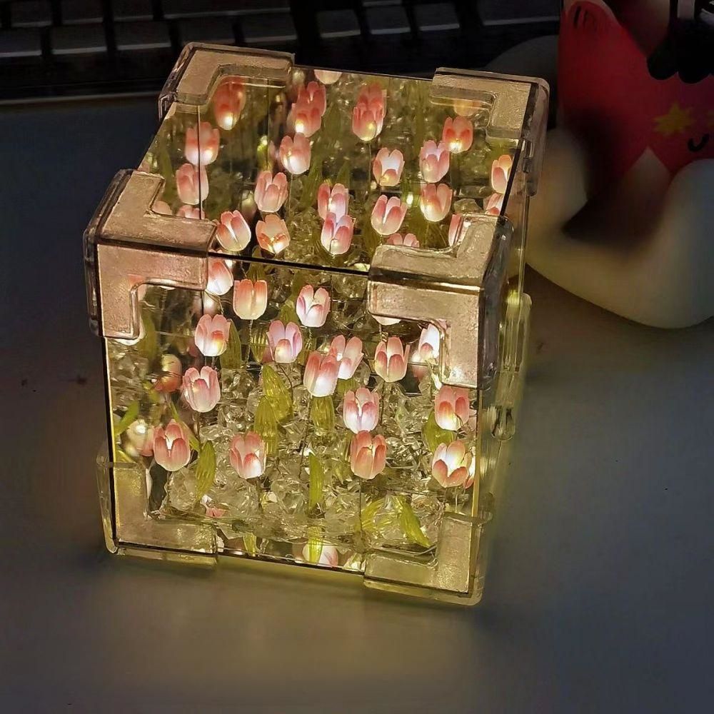 DIY Sea Cube Flower Tulip Lamp Kit Material Package Infinite Garden Acrylic Three-Dimensional Night Lamp Easy Assembly DIY Gift Gift for Girlfriends - customphotokeychain