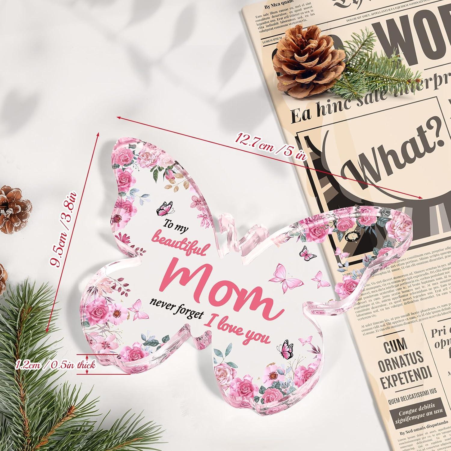 Mothers Day Gifts for Mom from Daughter Son: Eletorot Unique Birthday Gifts, Butterfly-Shaped Acrylic Keepsake Decorations, 5x3.8 inch Valentines Day Presents Ideas for Love Mom Grandma Wife
