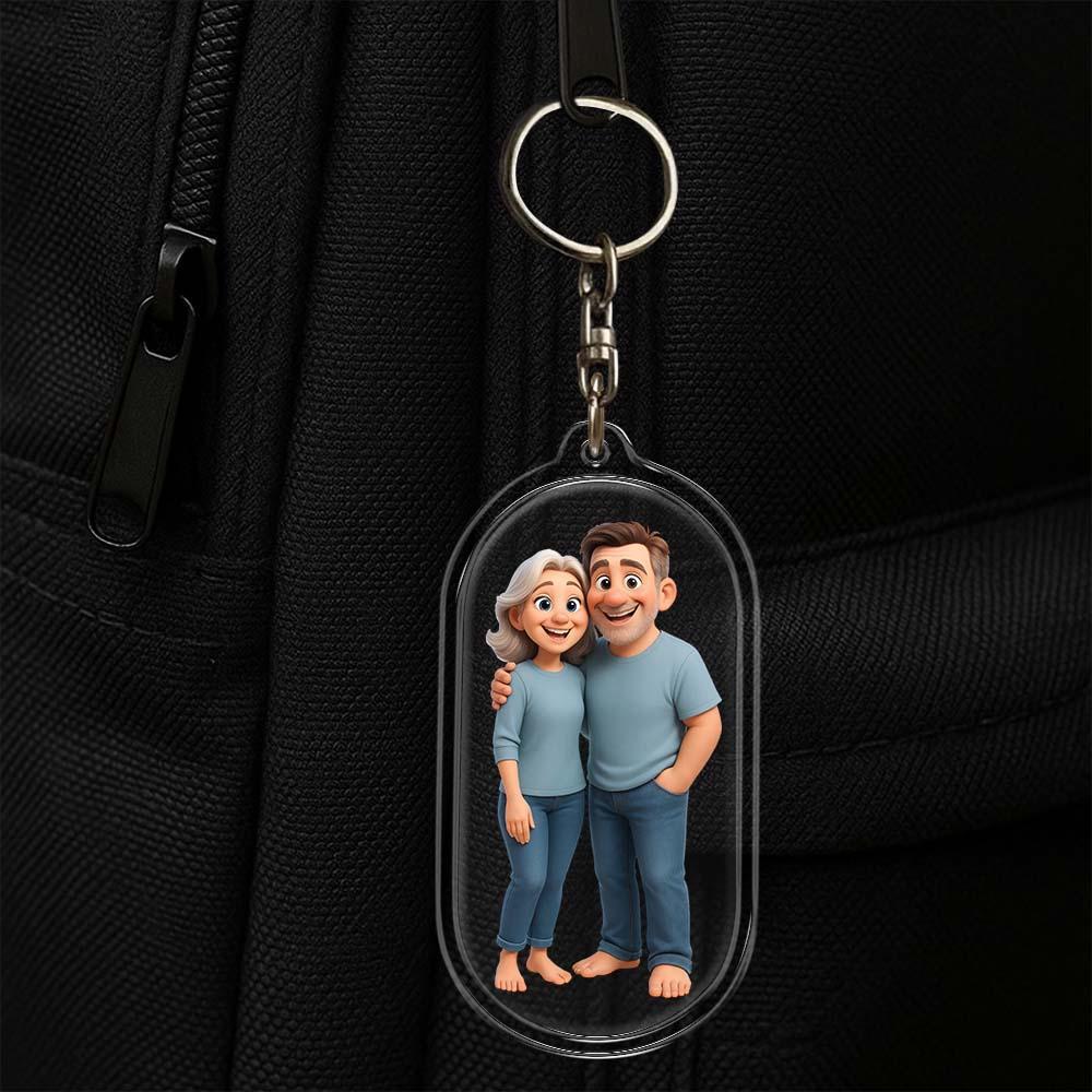 Custom Couple Keychain Personalized Acrylic Cartoon Keychain Photo Bag Charm Unique Keepsake Gift For Lover Anniversary Birthday Valentine's Day Holiday Gift - MyCameraRollKeychain