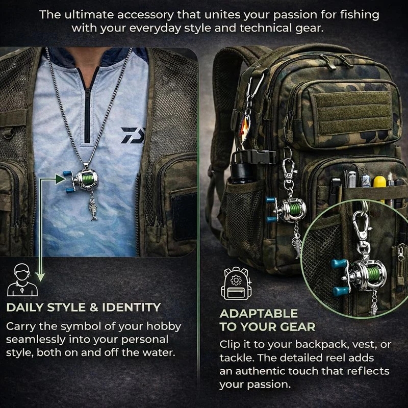 Fishing Reel Necklace for Men Stainless Steel Angler Pendant Fishing Lover Gift