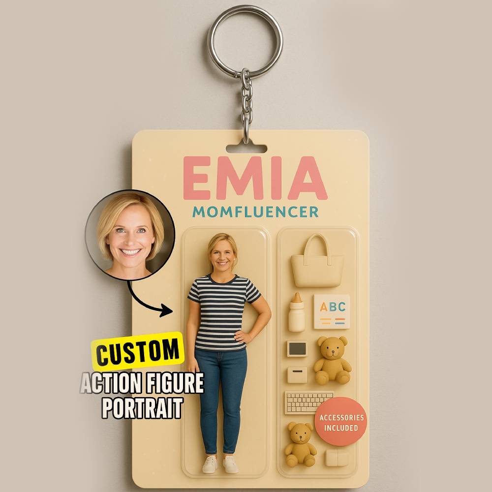 Custom 3D Effect Action Figure Pack Packaging Toy Box Style Art Gift Personalized Acrylic Keychain Gift for Mother