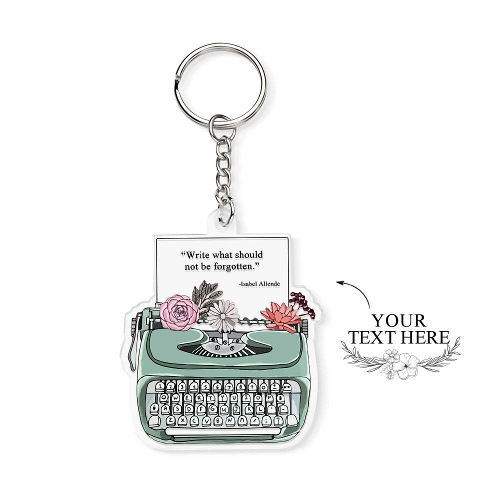 Custom Engraved Keychain Green Typewriter Creative Acrylic Gifts - MyCameraRollKeychain