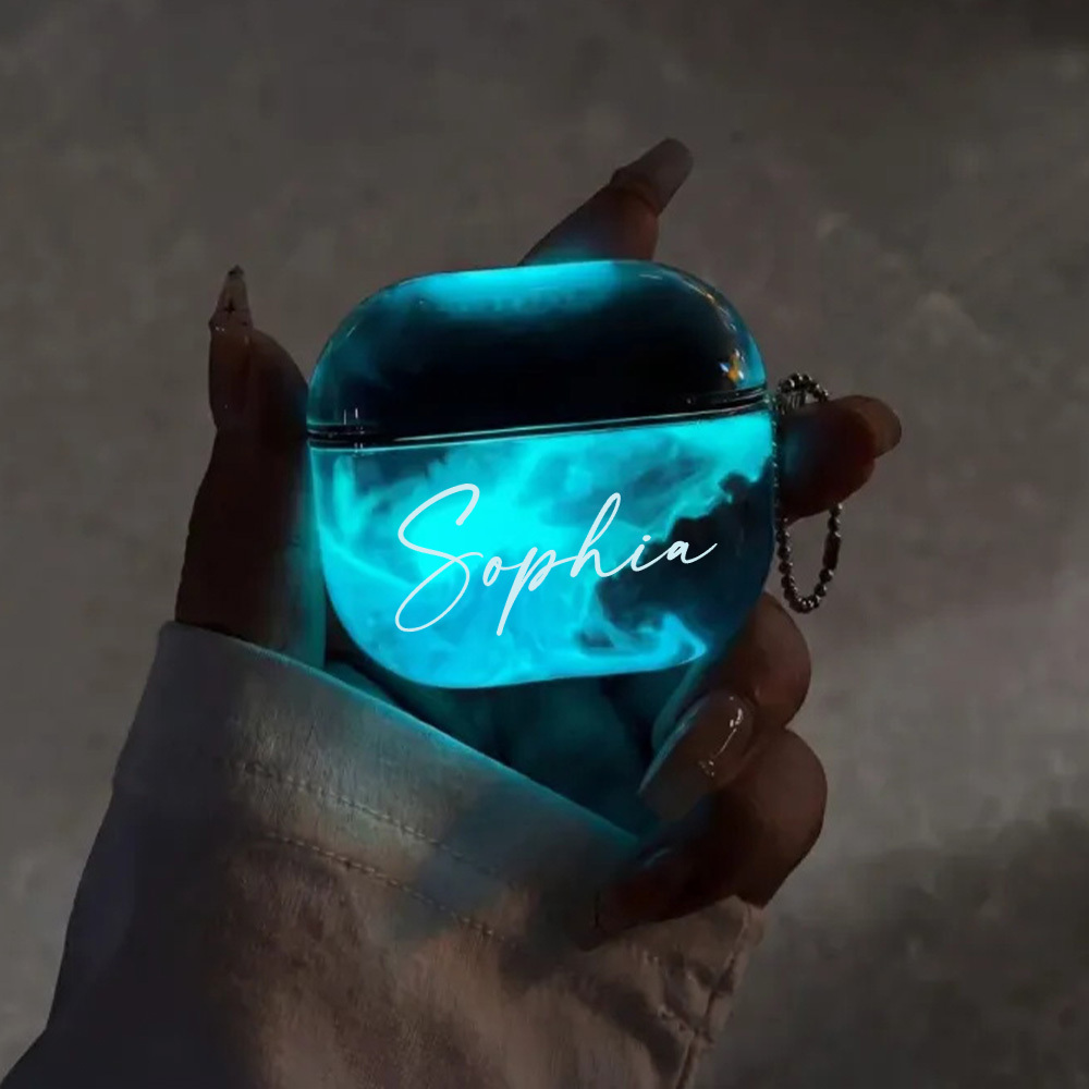 Custom Name Liquid Glitter AirPods Case Glow in the Dark Quicksand Sparkle Cute Protective Cover for AirPods 1 2 3 4 Shockproof