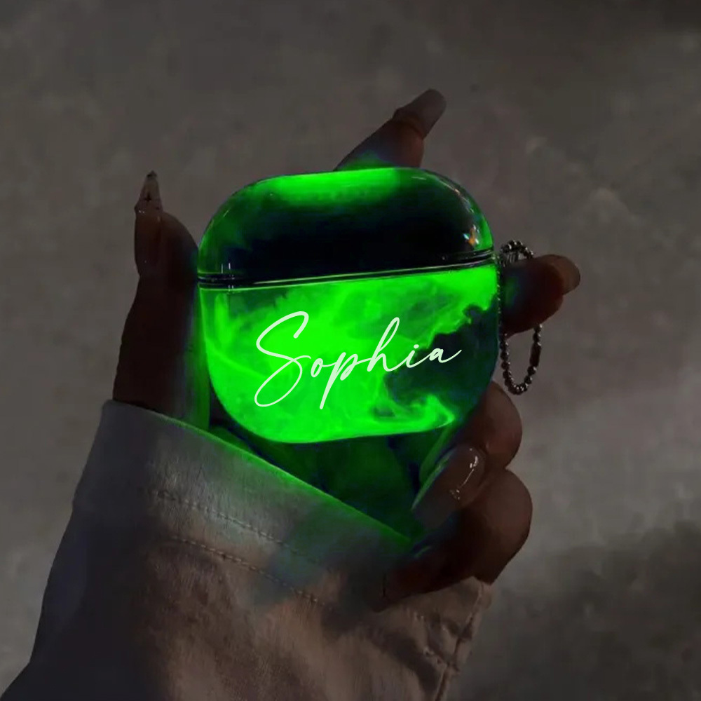Custom Name Liquid Glitter AirPods Case Glow in the Dark Quicksand Sparkle Cute Protective Cover for AirPods 1 2 3 4 Shockproof
