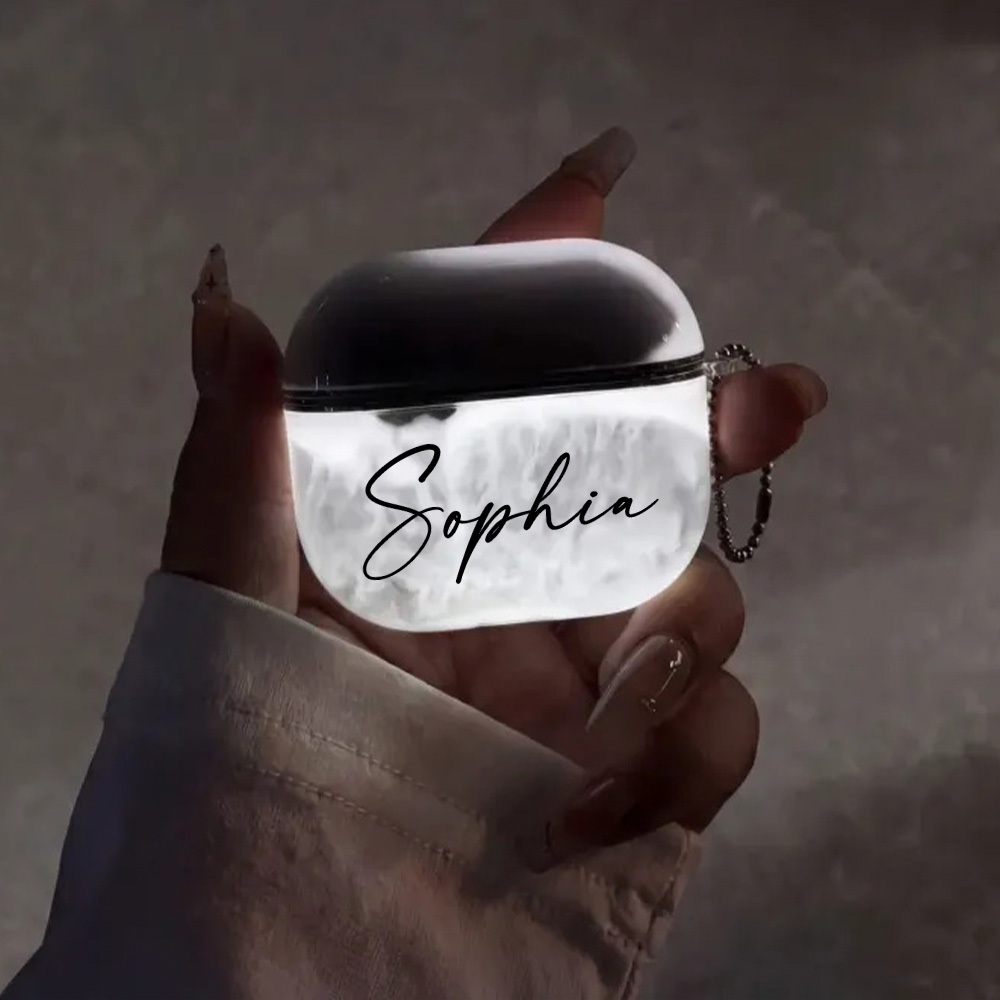 Custom Name Liquid Glitter AirPods Case Glow in the Dark Quicksand Sparkle Cute Protective Cover for AirPods 1 2 3 4 Shockproof