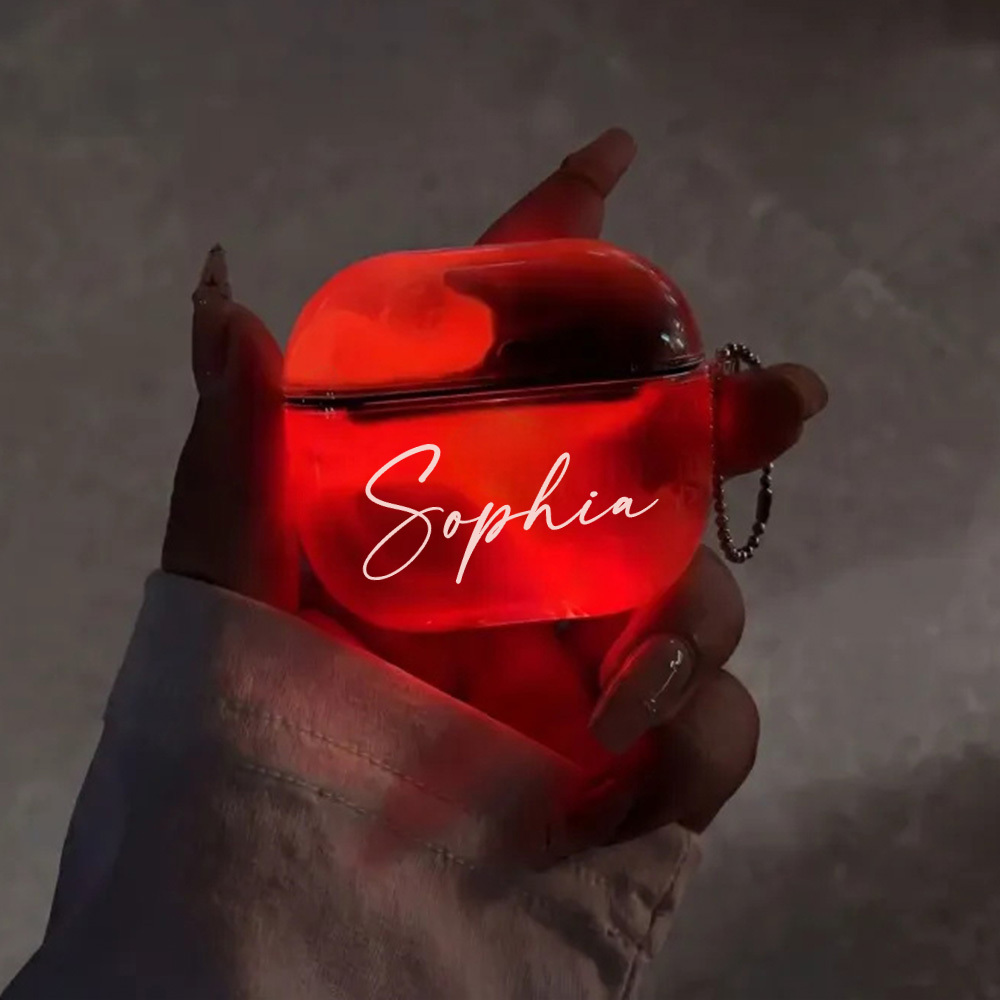 Custom Name Liquid Glitter AirPods Case Glow in the Dark Quicksand Sparkle Cute Protective Cover for AirPods 1 2 3 4 Shockproof