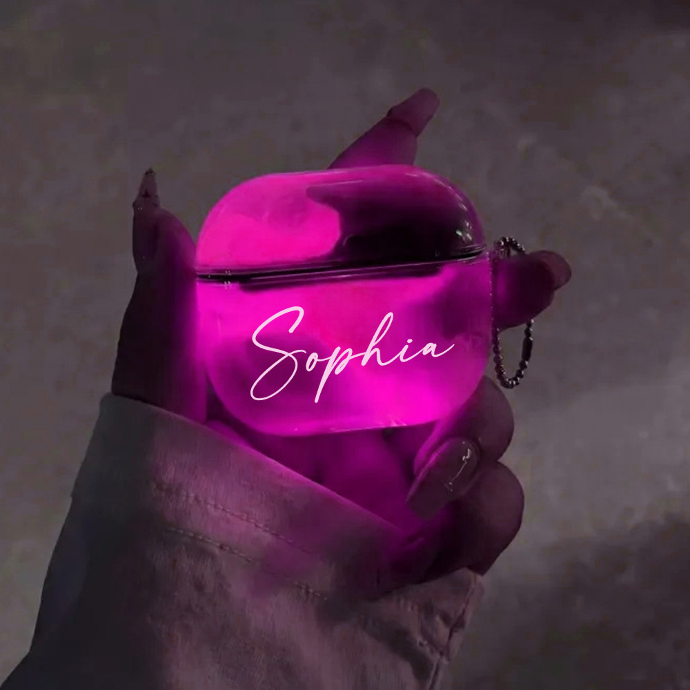 Custom Name Liquid Glitter AirPods Case Glow in the Dark Quicksand Sparkle Cute Protective Cover for AirPods 1 2 3 4 Shockproof