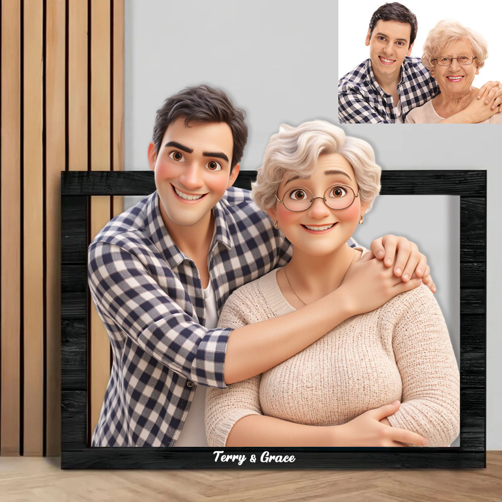 Mother's Day Gifts Personalized Cartoon Style 3D Photo Wooden Frame Sign, Custom Family Photo 3D Cartoon Portrait Gift Comic Photo Frame, Wedding Anniversary Christmas Couple Gift