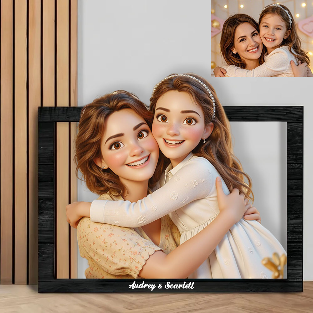 Mother’s Day Gifts Custom Personalized Cartoon Style 3D Photo Wooden Frame Sign Custom Family Photo 3D Cartoon Portrait Gifts