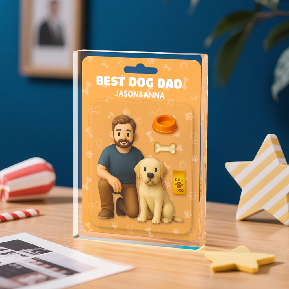 Personalized Gift for Pet Lovers, Custom Photo Pet and Owner Action Figure Acrylic Block, Best Dog Dad Plaque Custom Pet Lover Gift