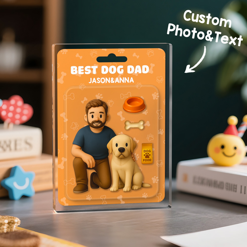 Personalized Gift for Pet Lovers, Custom Photo Pet and Owner Action Figure Acrylic Block, Best Dog Dad Plaque Custom Pet Lover Gift
