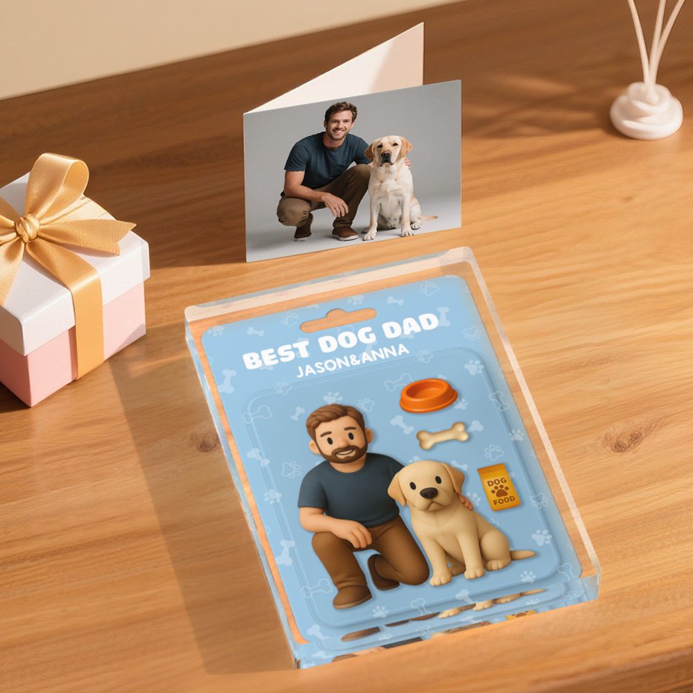 Personalized Gift for Pet Lovers, Custom Photo Pet and Owner Action Figure Acrylic Block, Best Dog Dad Plaque Custom Pet Lover Gift