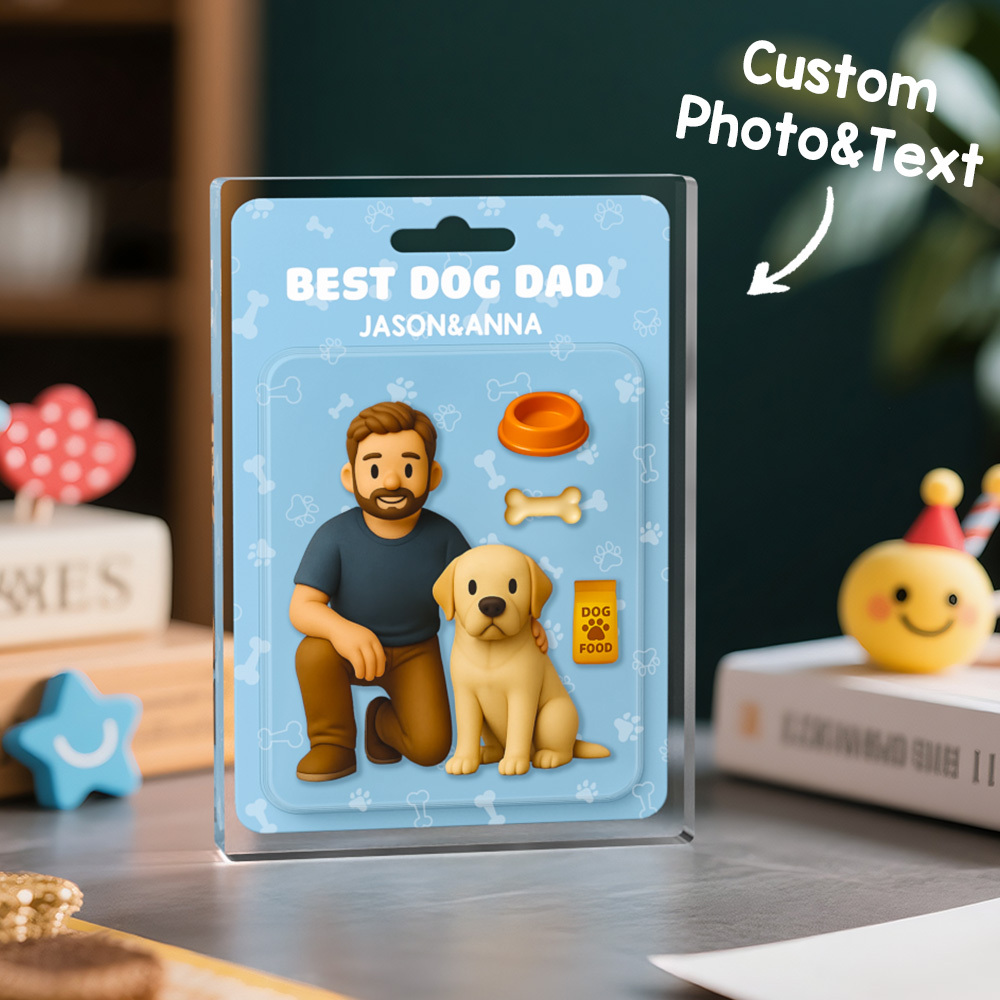 Personalized Gift for Pet Lovers, Custom Photo Pet and Owner Action Figure Acrylic Block, Best Dog Dad Plaque Custom Pet Lover Gift