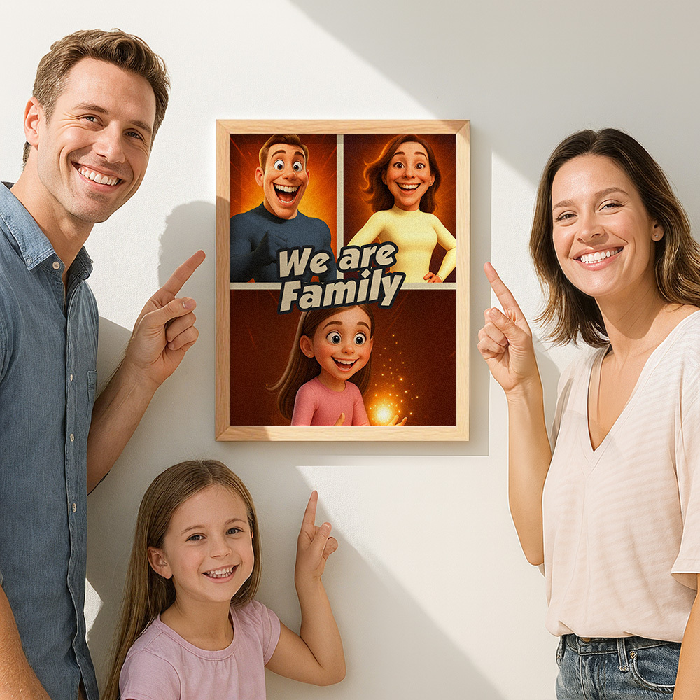 Personalized Comic Superhero Family Portrait �C Unique Comic Book Superhero Family Wall Art Gift Idea