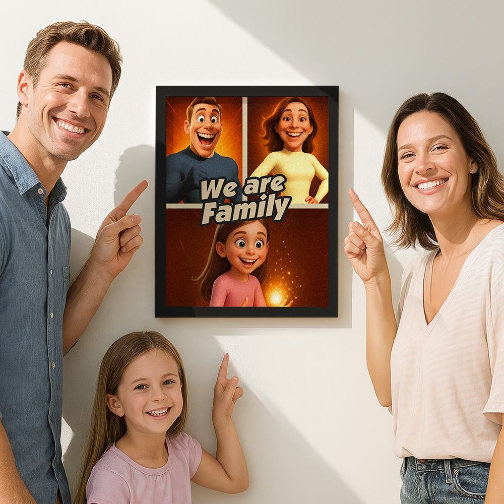 Personalized Comic Superhero Family Portrait �C Unique Comic Book Superhero Family Wall Art Gift Idea