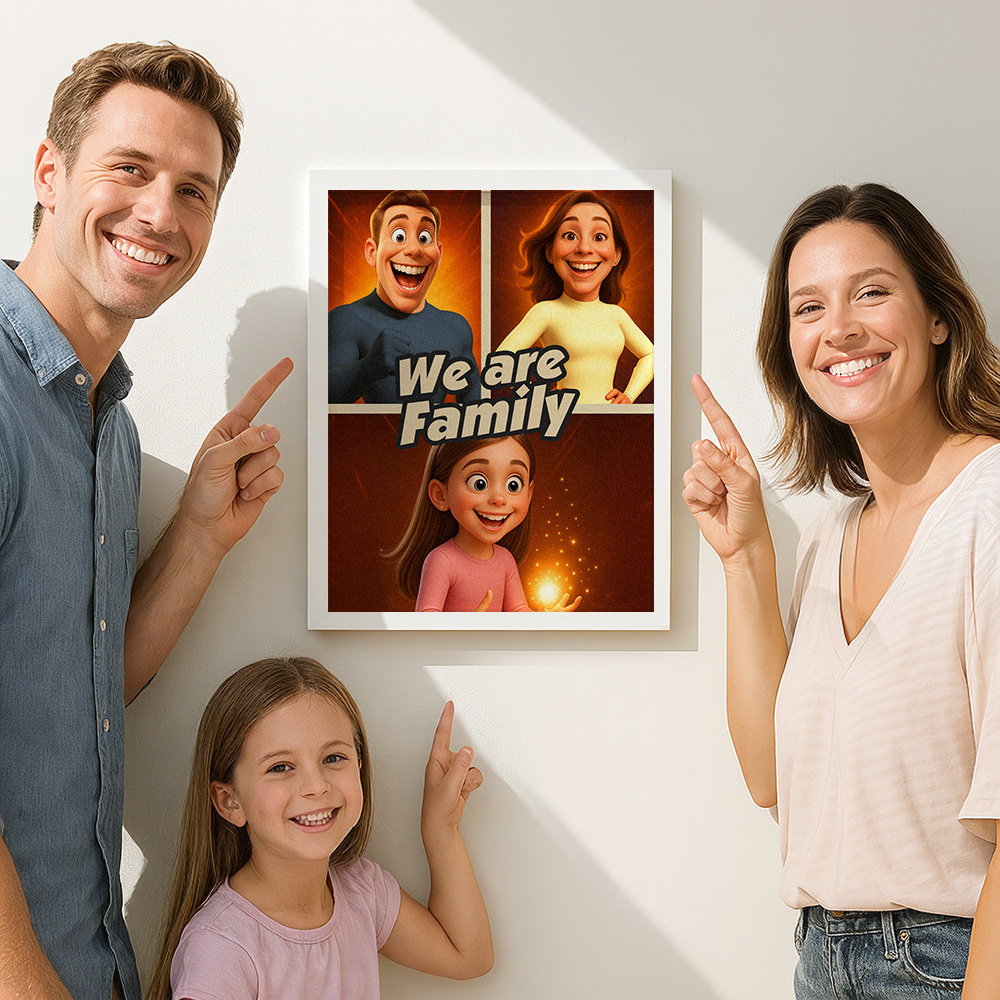 Personalized Comic Superhero Family Portrait �C Unique Comic Book Superhero Family Wall Art Gift Idea