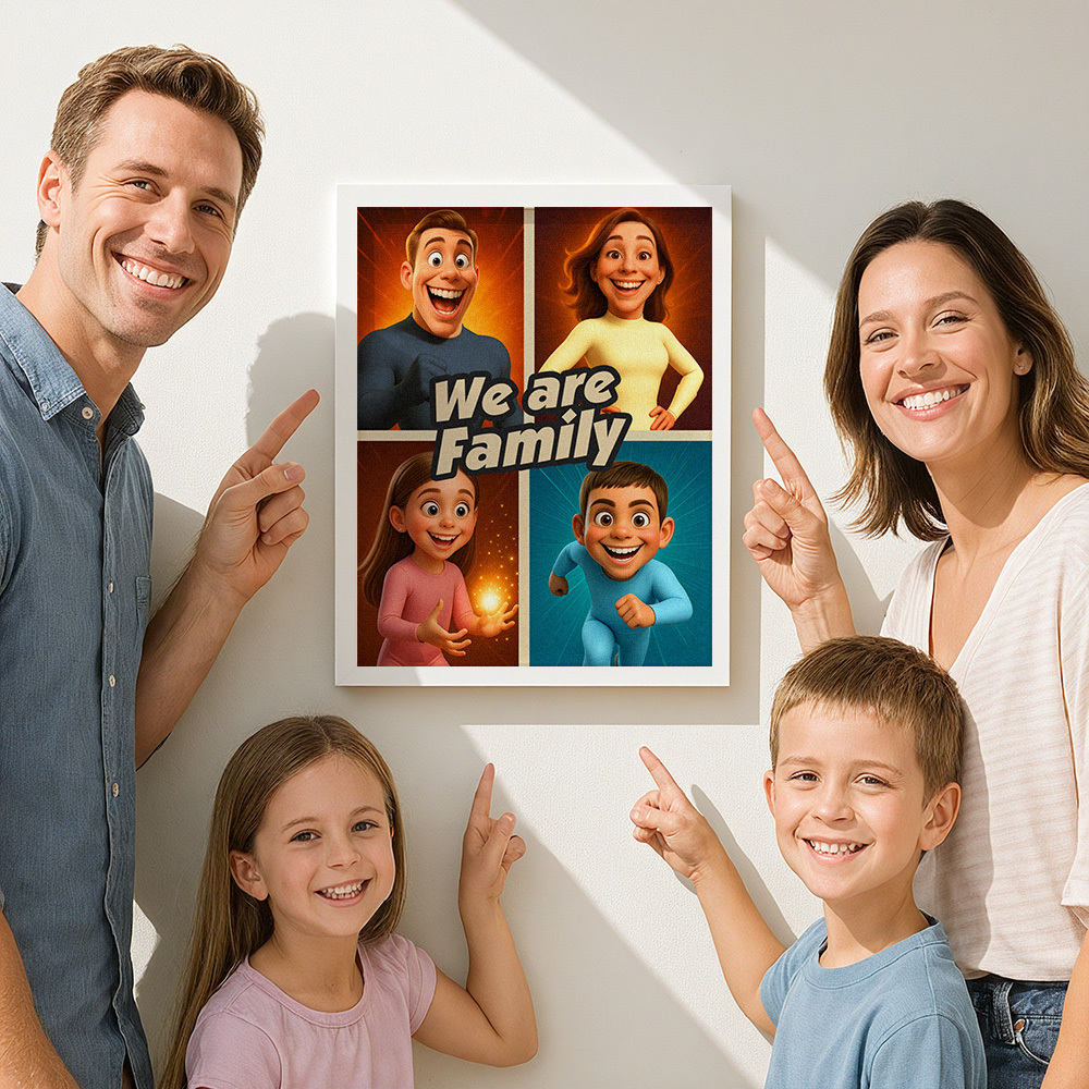 Personalized Comic Superhero Family Portrait �C Unique Comic Book Superhero Family Wall Art Gift Idea