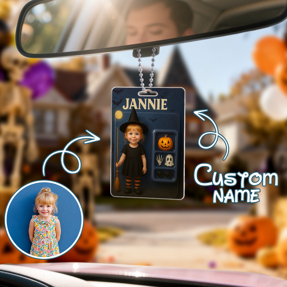 Custom 3D Effect Action Figure Pack Packaging Personalized Acrylic Skull Witch Car Hanger Gift for Halloween