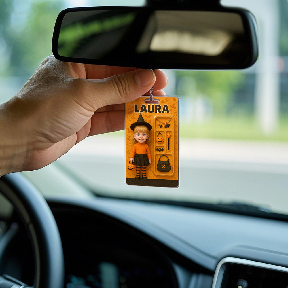 Custom 3D Effect Action Figure Pack Packaging Personalized Acrylic Pumpkin Girl Car Hanger Gift for Halloween