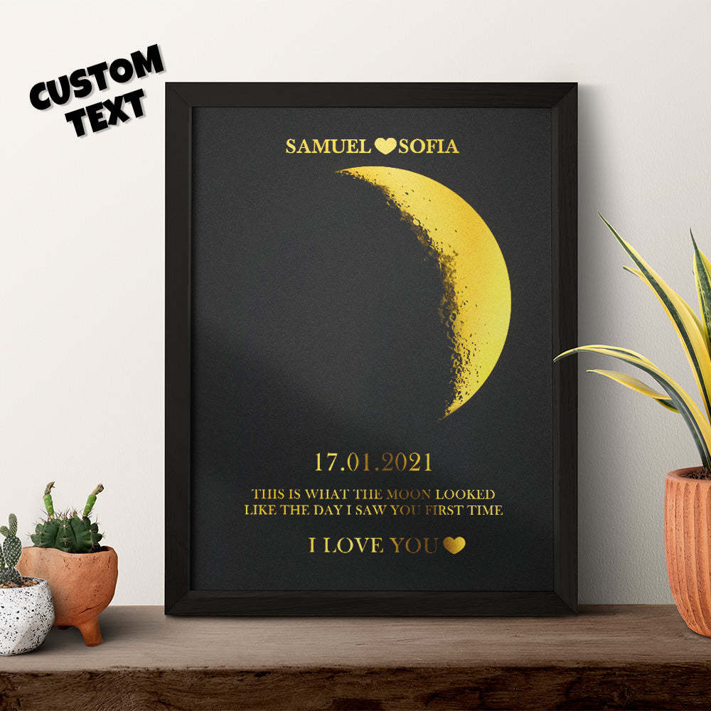 Custom Moon Phase and Names Foil Print Wooden Frame with Your Text