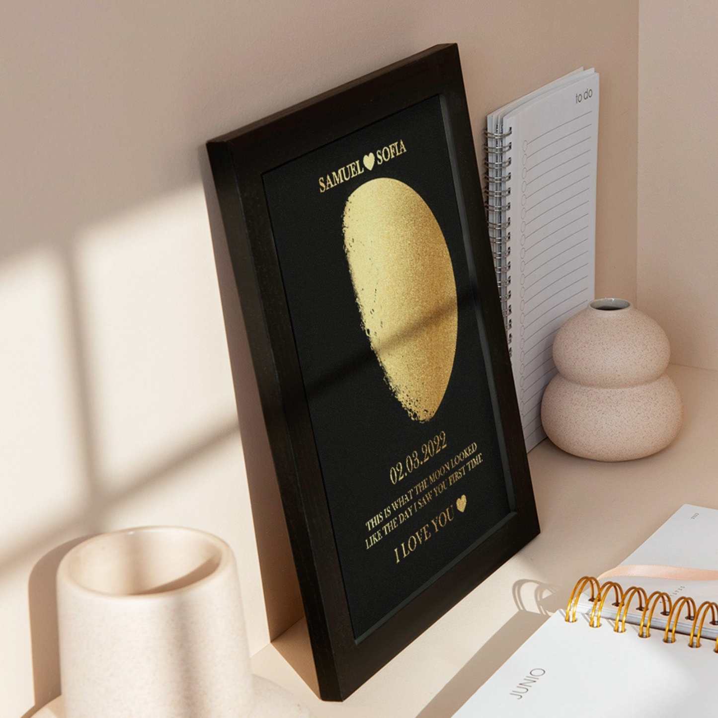 Custom Moon Phase Foil Print Wooden Frame Personalized Name and Text Family Gift - GiftLab