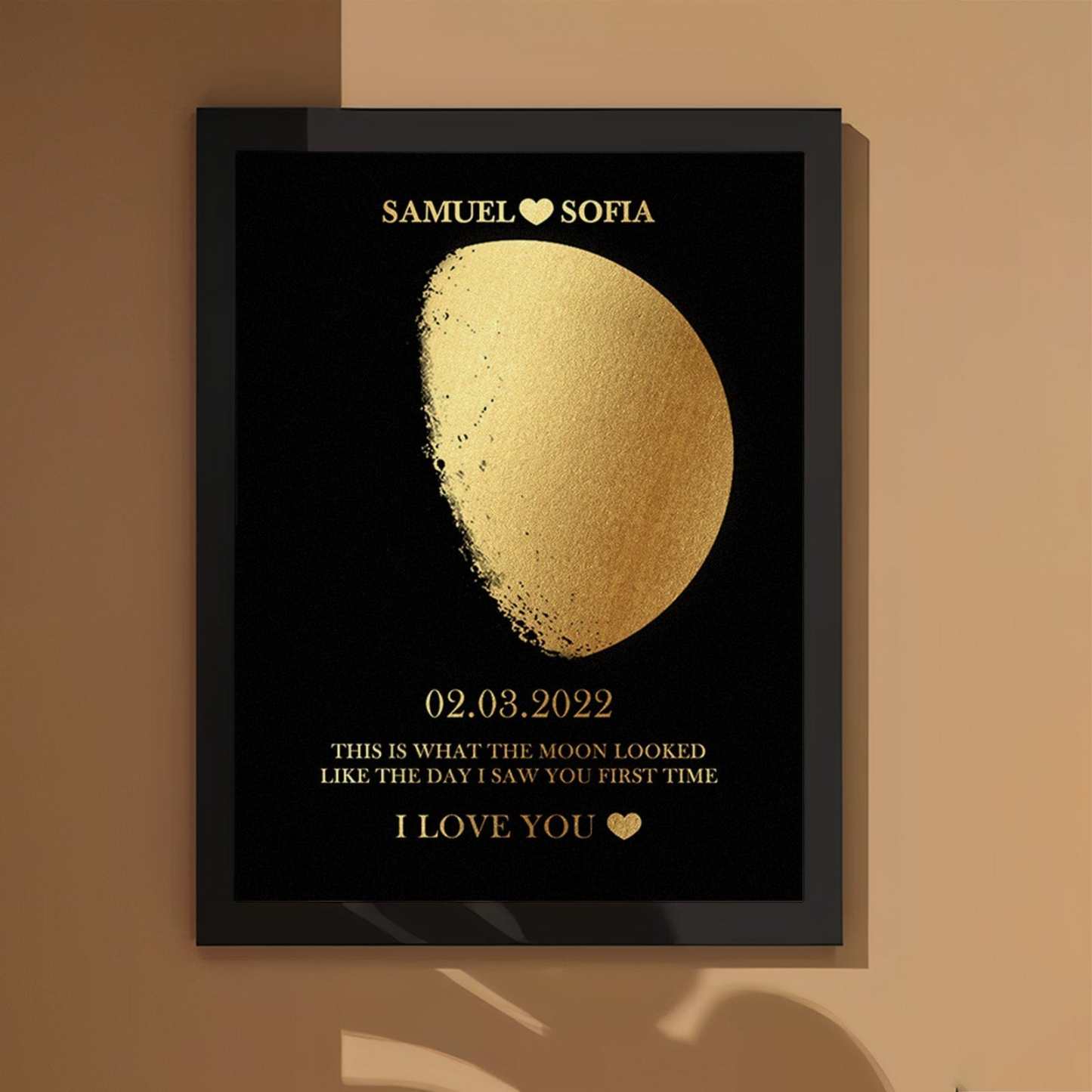 Custom Moon Phase Foil Print Wooden Frame Personalized Name and Text Family Gift - GiftLab