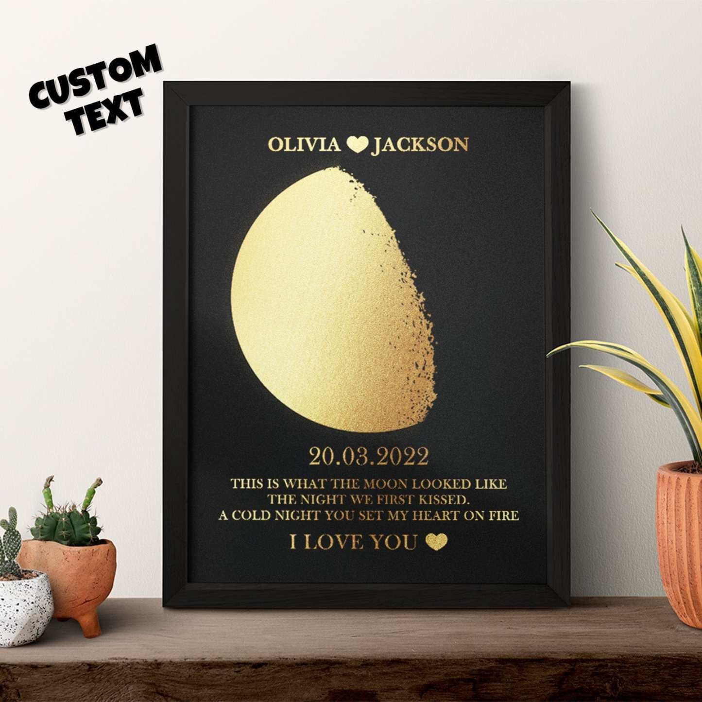 Custom Moon Phase Foil Print Wooden Frame Personalized Name and Text Family Gift - GiftLab