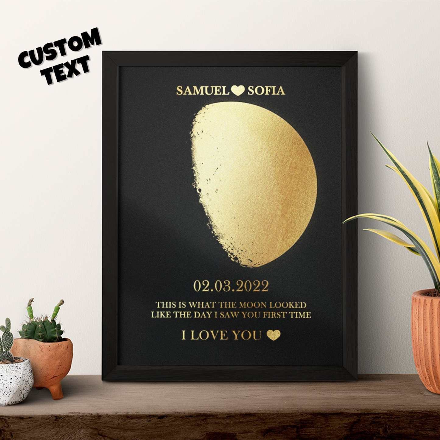 Custom Moon Phase Foil Print Wooden Frame Personalized Name and Text Family Gift - GiftLab